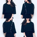 None NWT Women S Oversized Black Crop Top Hook Closure Casual Streetwear Trendy Shirt Photo 2