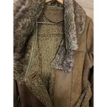 Penny Lane Coat Sz Large Colar Fur Vintage faux suede boho tribal Brown long Photo 11