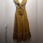 Free People  Anika Midi Linen Mustard Backless Dress Photo 3