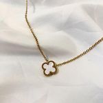 18K Solid Yellow Gold Clover Necklace | Mother of Pearl | 16” Fine Jewelry | 3g Photo 1
