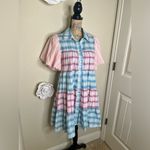 Entro NWT:  Bubble Sleeve Blue, Green, Pink & White Plaid Lined Mini Dress Sz M Photo 5