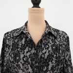 Fred David Lace‎ Print Stretch Button Top Womens Corporate Goth Whimsigoth Career Size L Photo 2