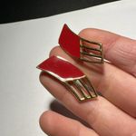 Monet Signed  Clip On Gold Tone /Red Earrings Photo 6
