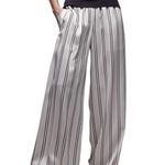 Topshop NWD Cream Striped Satin Wide Leg High Rise Pants Women’s Size 6 Photo 0