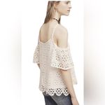 ANTHROPOLOGIE HARLYN EYELET CROCHET COLD SHOULDER SHORT SLEEVE IVORY CREAM TOP S White Photo 3