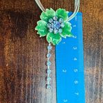 Green and Blue Floral Rhinestone Pendant Necklace Photo 4