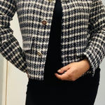 ZARA  Luxury Ecru/Black Textured Long Sleeves Lapel Collar Short Blazer Sz M Photo 0