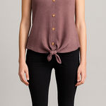 V Neck Button Up Tie Front Vest Size Small Pink Photo 0