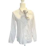 LAURA MAE Vintage White Blouse With Ascot Bow and Subtle Metalic Threads Size 12 Photo 0