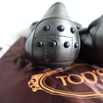 Tod's  Grey Silver Leather Black Buckle Cap Toe Ballerina Flats Photo 7