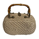 Vintage Mid Century Dayne Taylor Woven Straw Handbag Purse Bamboo Accent Tan Photo 0