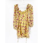 For Love & Lemons Beaumont Yellow Floral Silk Ruched Tie Mini Dress Size Medium Photo 4
