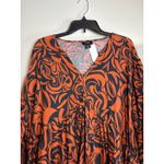 June + Vie Women's V Neck Long Sleeve Midi Dress Orange‎ Black Print XL Orange Photo 1