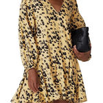 ANINE BING NWOT  Peyton Painterly Leo Print Cotton Ruffle Mini Dress Tan Black S Photo 0