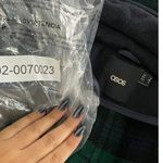 ASOS Coat Womens 4 Blue Green Plaid Hooded Pom Pom Jacket Wool Blend Photo 8