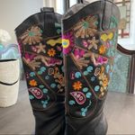 Black Vegan Leather western Cowgirl Boots Colorful Shaft Embroidery size 6.5 Photo 2
