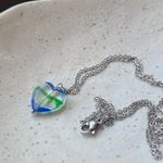 Handmade retro vintage fairy whimsical style quality Czech glass green & blue heart bead simple necklace🩵 Photo 3
