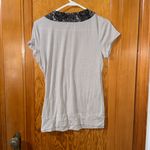 Maurice's  Gray V-Neck Blouse with Black Lace Photo 2