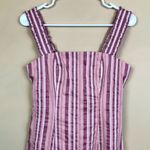 Alexis  Women’s Linen Blend Pink White Striped Ruffle Strap Tier Hem Mini Dress Photo 1