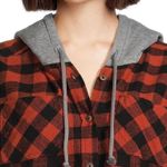 Time And Tru Womens Flannel Hoodie Shirt Cropped Size Medium 8-10 Pockets New Photo 3