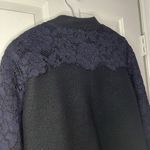 Anthropologie Sweater XS Black Blue Field Flower Melton Wool Floral Lace Jacket Photo 5