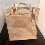 Charleston Bags Home Market Beige Canvas Bag NWT 6 Pockets Sturdy Brown Photo 0