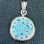 Sterling Silver 925 Signed Blue Topaz Birthstone Pave Flat Round Pendant 3.2g Photo 3