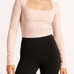 Beyond Yoga Heather Rib Frame Cropped Pullover - Size M - Cream Pink Heather NWT Photo 0