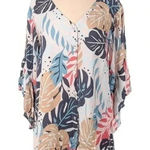 Saltwater Luxe  Coastal Palm Leaf Button Front Bell Sleeve Swim Coverup Size XS Photo 0