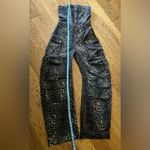Betsey Johnson L -  Cargo Jumpsuit Denim Léopard Strapless Wide Leg  RARE Photo 7