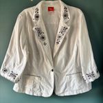Hearts of Palm White 20W Blazer Jacket Embroidered Boho Artsy Floral 3/4 Sleeve Photo 0