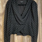 EXPRESS Black White Sheer Sleeve Polka Dot Surplice Top Puff Sleeve S Photo 0