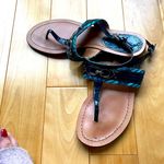 Coach  Sammy blue and green canvas navy hardware and patent detail sandals Photo 0