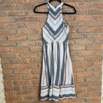 Blu Pepper  Dress Women's Size Small Striped Chevron‎ Halter Midi White Burgundy Photo 1