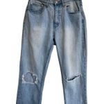 Princess Polly PP Denim Fairmount Straight Leg Jean Light Wash‎ Blue Ripped Knee Jeans 6 Photo 4