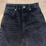 ZARA High Rise Waist Rigid Wide Full Length Raw Hem Jeans Washed Black 0 Photo 5