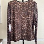 New Animal Print Top Blouse XL Leopard Stretch Mesh Shirt Lightweight Lined Edgy Brown Photo 1