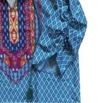 Urban Coco Blue Multicolor Ruche Sleeve Swim Coverup Dress with Tassels Medium Photo 6