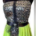 NEW City Studio Neon Yellow Metallic Silver Sequin Hi Lo Bustier Formal Dress Size undefined Photo 1