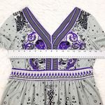 ECI  Grey Purple Printed 3/4 Sleeves Empire Waist Stretchy Dress Size Small Photo 3