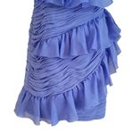 Marchesa Notte Ruffle Pleated One Shoulder Dress Blue Silk Organza Gown Size 4 Photo 3