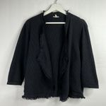 Eileen Fisher Size L Cardigan Sweater Silk Organic Cotton Simple Fringe Detail Photo 2