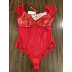 Popilush Sexy shapewear deep v cap sleeve lace Tummy Control top bodysuit red M Size M Photo 1