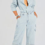 RETROFETE Russo Wide Leg Jumpsuit Light Wash Denim Utility Cargo Long Sleeve XXS Blue Photo 0