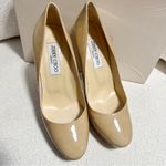 Jimmy Choo Cosmic Patent Leather Nude Platform Pumps sz 38.5 Photo 3