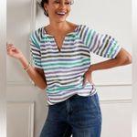 Talbots 100% Linen Split Neck Popover Top Rockport Stripe Women’s Size XS Photo 0