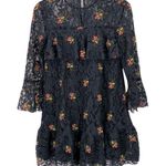 ZARA Romantic  Black Floral Embroidered Lace Bell Sleeve Dress Size Small Boho Photo 1