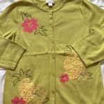 Vintage Y2K Retro Womens Medium 3/4 Sleeve Tropical Pineapple Floral Cardigan Green Photo 3