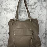 Kooba Womens Pebbled Leather Large Tote Bag Purse Brown Gray Taupe Outer Pocket Photo 4