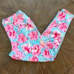 Simply Southern Tropical Floral Pink and Blue Leggings With Pockets Medium Photo 4